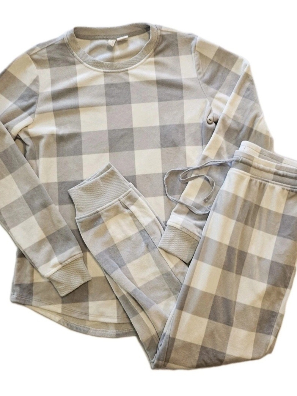 Cynthia Rowley Sleepwear Neutral Buffalo Plaid Pajama Set  Soft Fleece